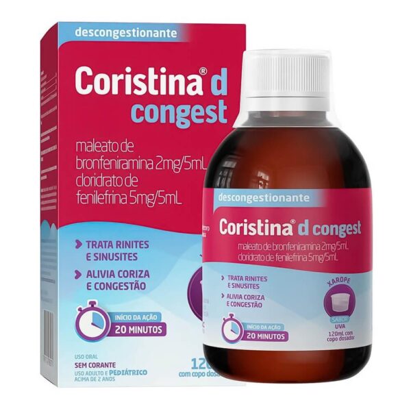 CORISTINA D CONGEST MALEATO DE BRONFENIRAMINA 2MG/5ML COM 120ML
