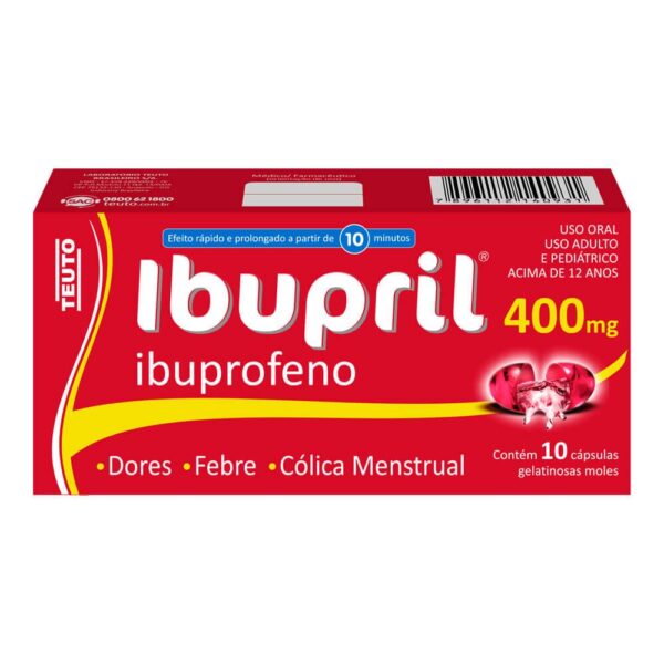 IBUPRIL 400MG PARA DORES FEBRE E CÓLICA MENSTRUAL COM 10 CÁPSULAS