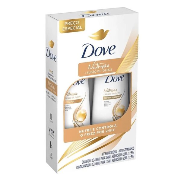 KIT DOVE NUTRIÇÃO + FUSÃO DE OLEOS SHAMPOO COM 350ML + CONDICIONADOR COM 175ML