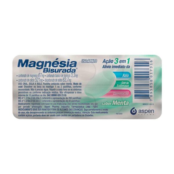 MAGNESIA BISURADA COM 10 PASTILHAS