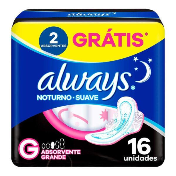 ALWAYS ABSORVENTE NOTURNO SUAVE G COM ABAS DE 16 UNIDADES