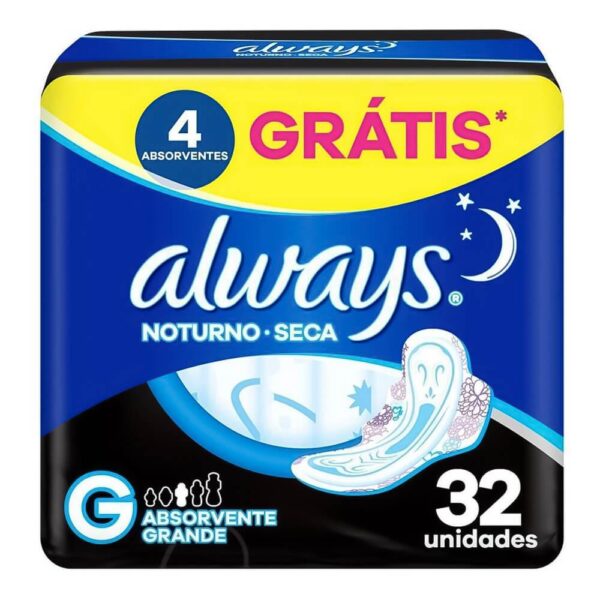 ALWAYS ABSORVENTE NOTURNO SECA G COM ABAS DE 32 UNIDADES
