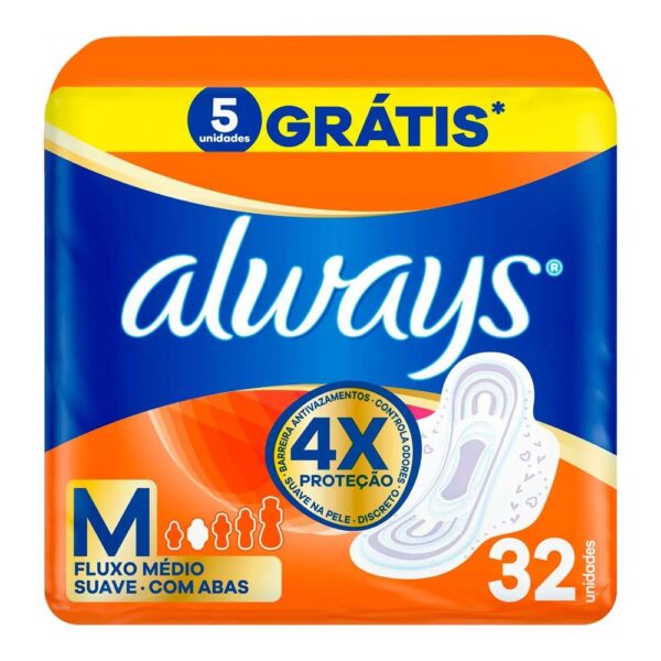 ALWAYS ABSORVENTE SUAVE M COM ABAS DE 32 UNIDADES