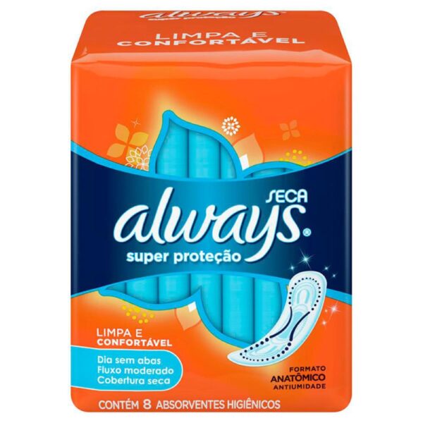 ALWAYS ABSORVENTE SUPER PROTEÇÃO SECA DE 8 UNIDADES