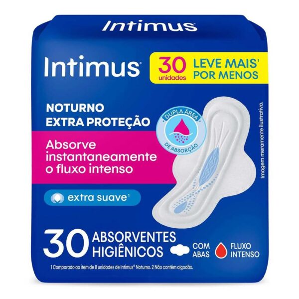 INTIMUS ABSORVENTE NOTURNO SUAVE COM 30 UNIDADES