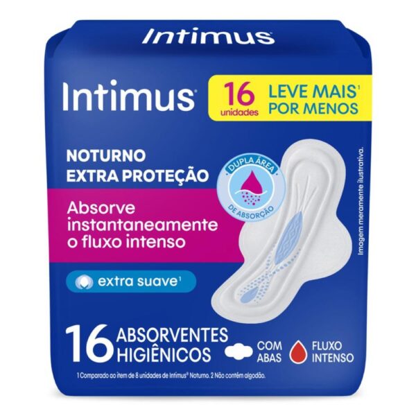 INTIMUS ABSORVENTE NOTURNO SUAVE COM ABAS DE 16 UNIDADES