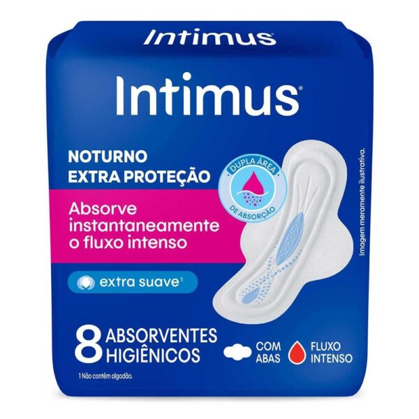 INTIMUS ABSORVENTE NOTURNO SUAVE COM ABAS DE 8 UNIDADES
