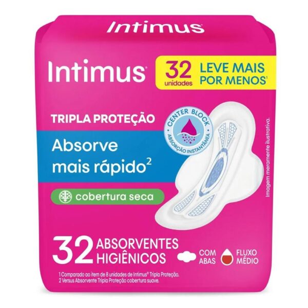 INTIMUS TRIPLA PROTEÇÃO ABSORVENTE SECA COM ABAS DE 32 UNIDADES