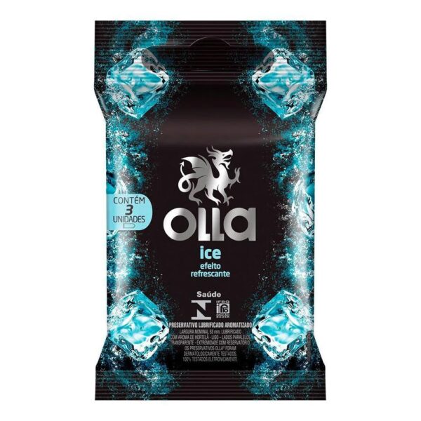 OLLA PRESERVATIVO ICE EFEITO REFRESCANTE COM 3 UNIDADES