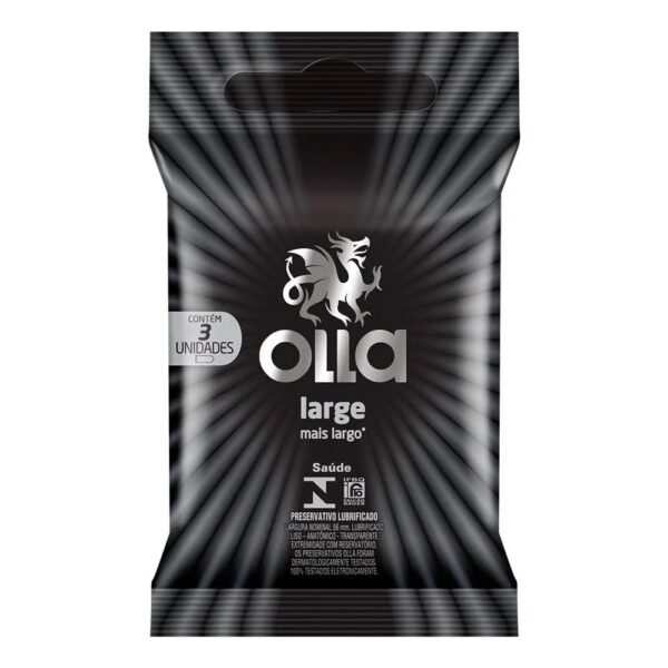 OLLA PRESERVATIVO LARGE + LARGO COM 3 UNIDADES