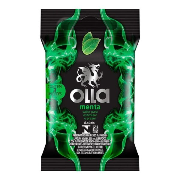 OLLA PRESERVATIVO MENTA COM 3 UNIDADES