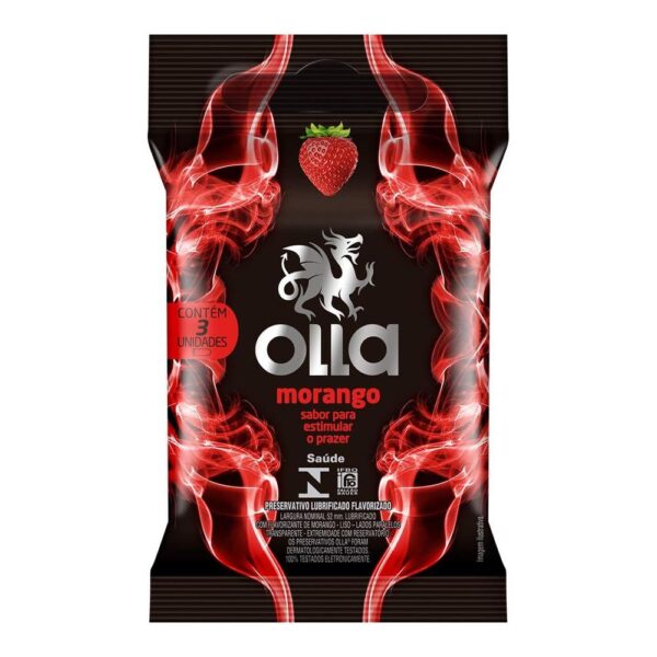 OLLA PRESERVATIVO MORANGO COM 3 UNIDADES